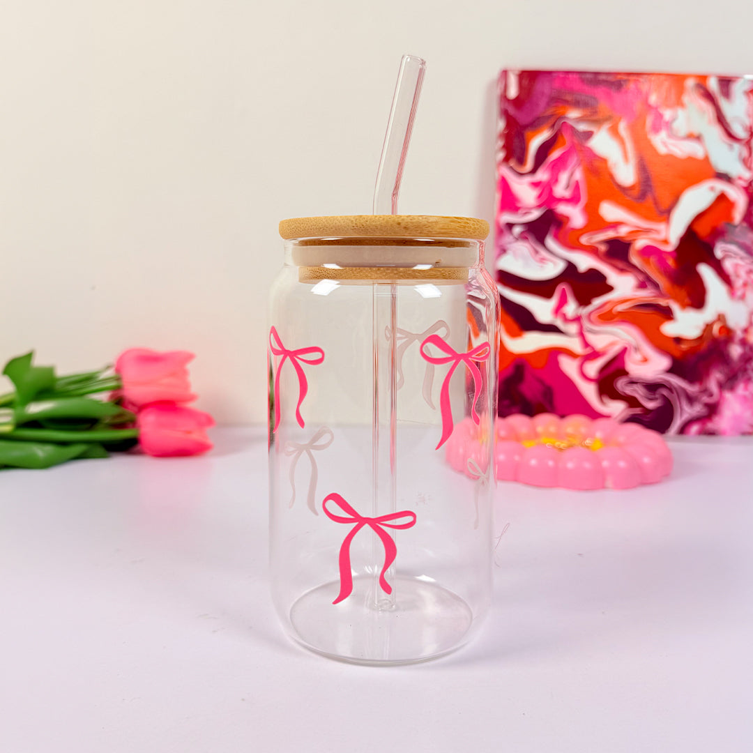 Pink bow - Glass sipper