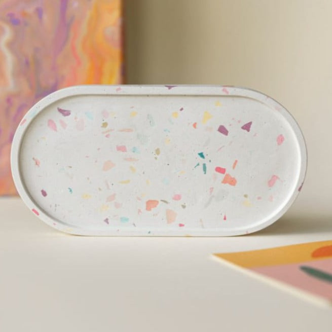 Concrete Terrazzo Oval Pastel tray