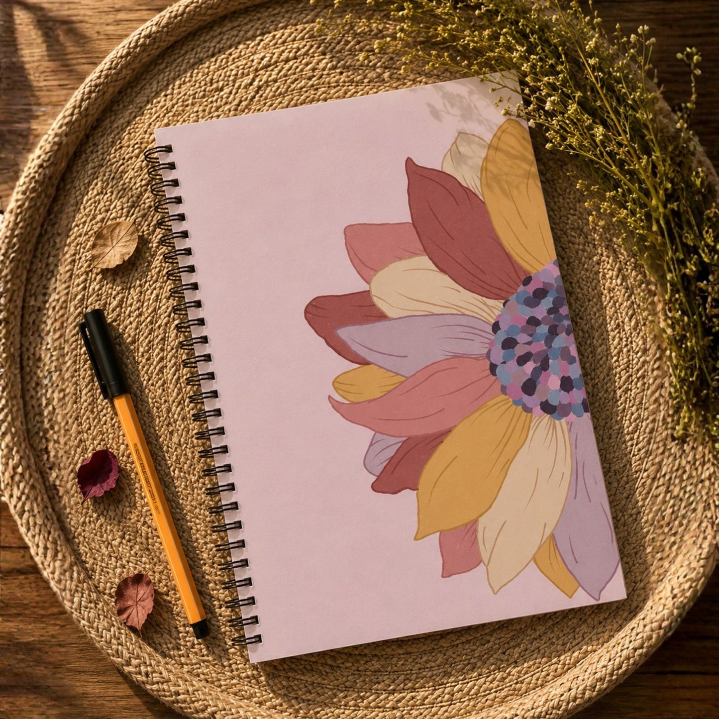 Golden Bloom A4 Wiro Notebook | Floral Wire-Bound Journal