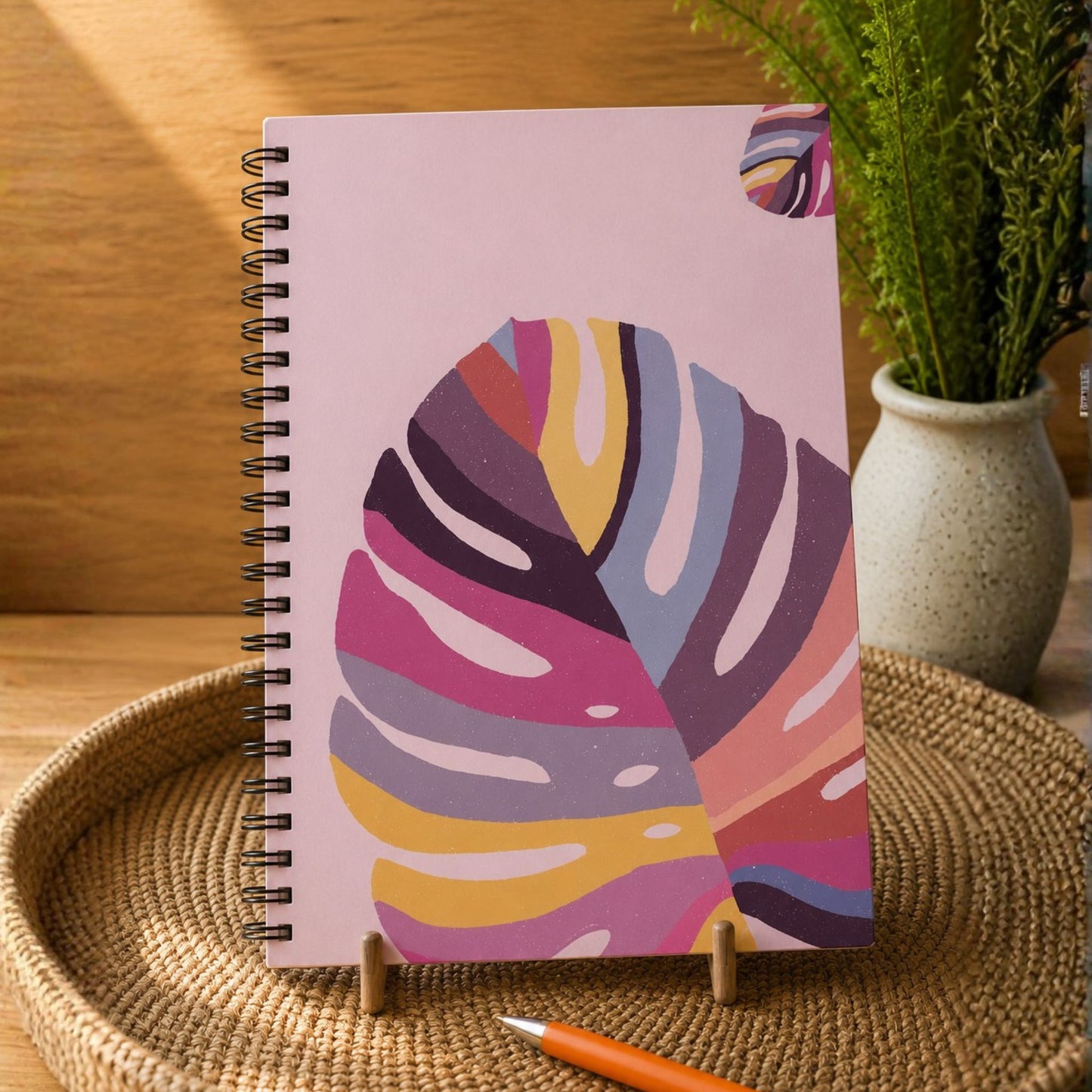 Tropicana Leaf A4 Wiro Notebook | Abstract Botanical Wire-Bound Journal