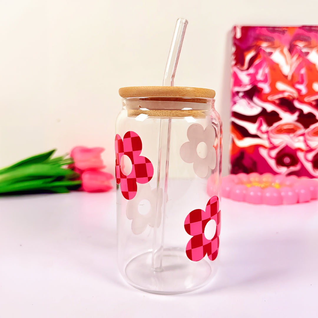 Checkered Daisy Pop - Glass sipper