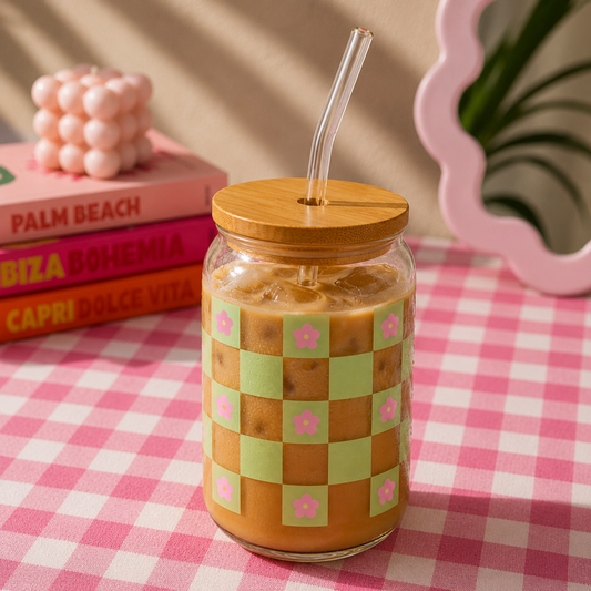 Checkered flower - Glass sipper