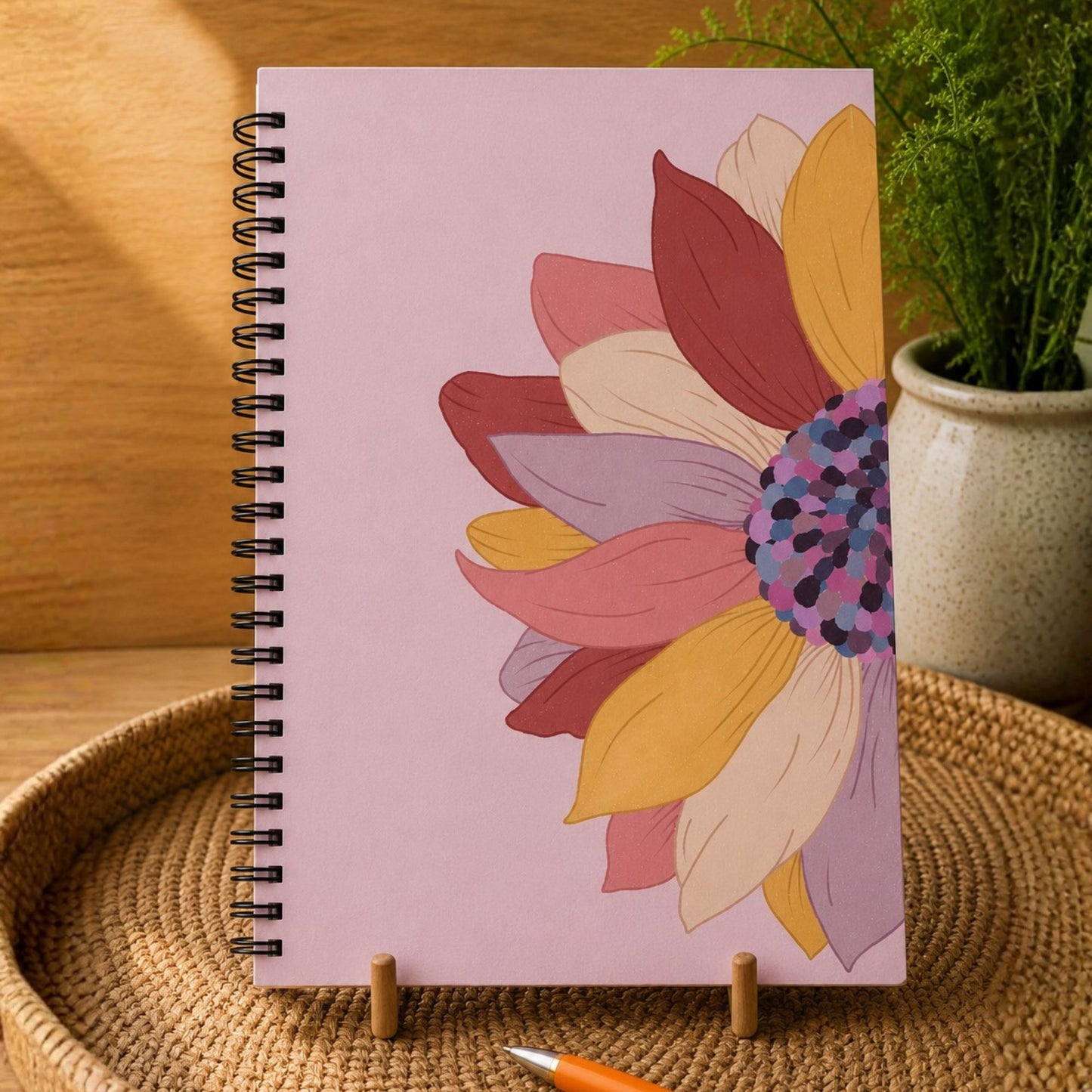 Golden Bloom A4 Wiro Notebook | Floral Wire-Bound Journal