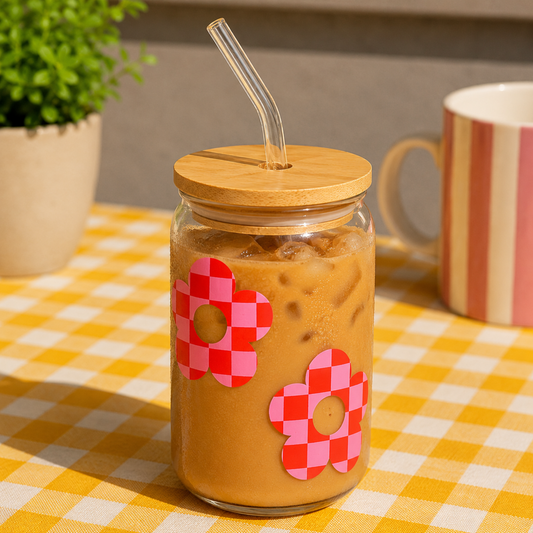 Checkered Daisy Pop - Glass sipper