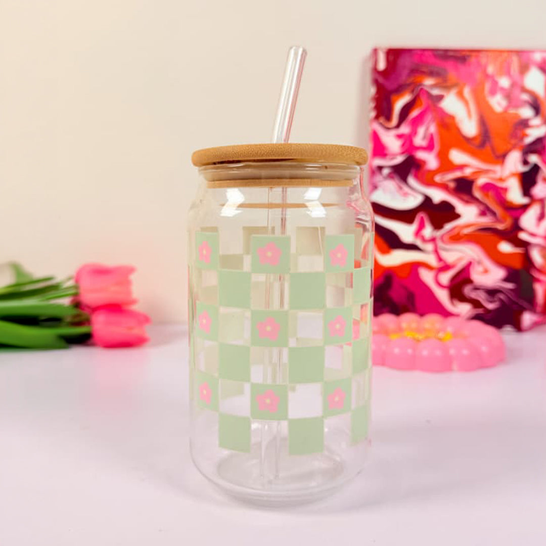 Checkered flower - Glass sipper