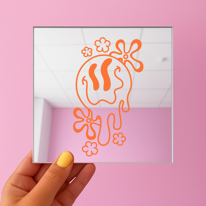Drippy smile face | Stick-On Affirmation mirror for Your Wall