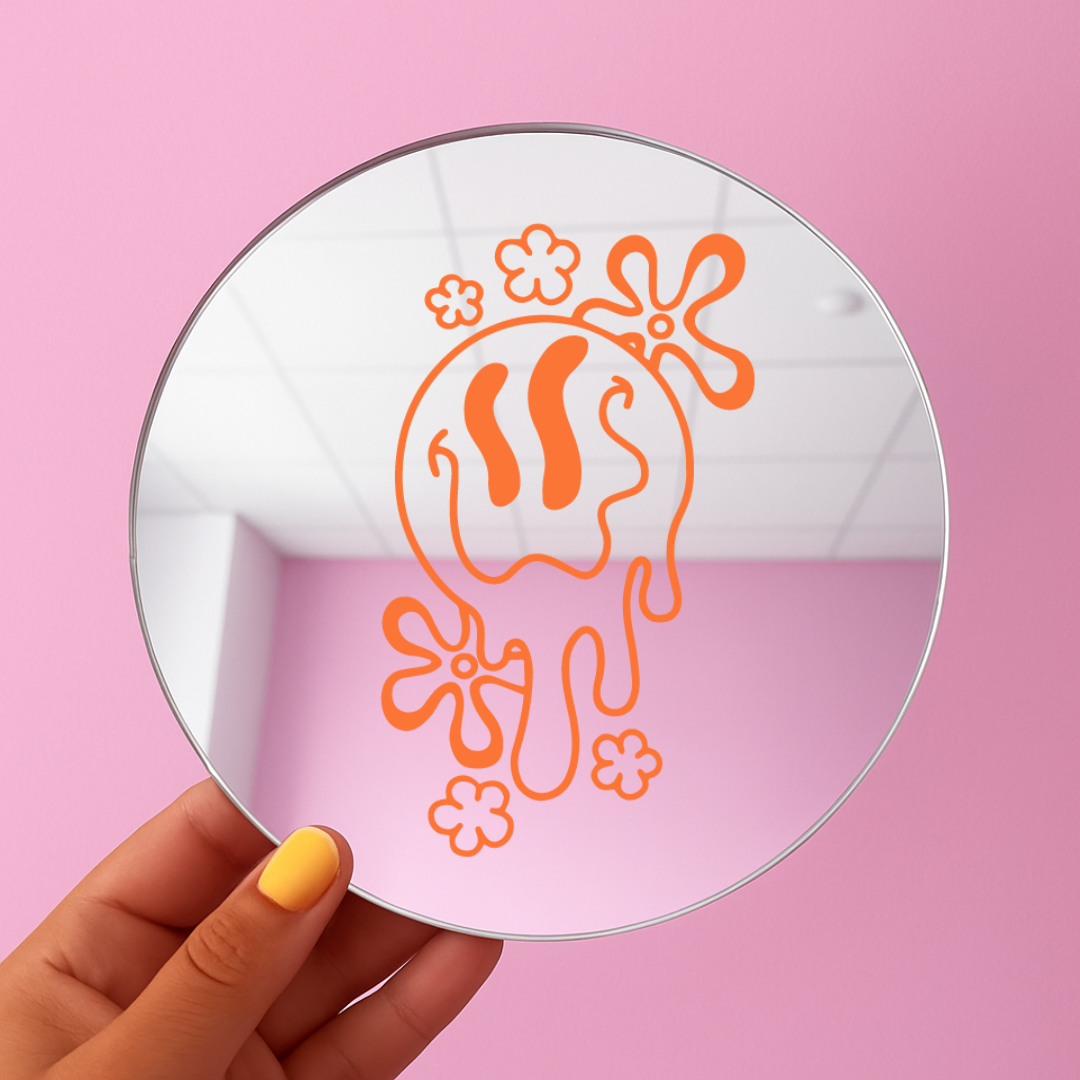 drippy smiley face | Stick-On Affirmation mirror for Your Wall