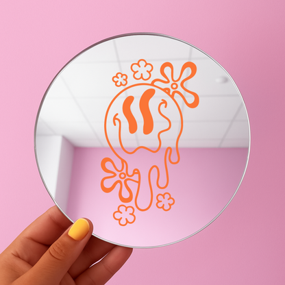 drippy smiley face | Stick-On Affirmation mirror for Your Wall