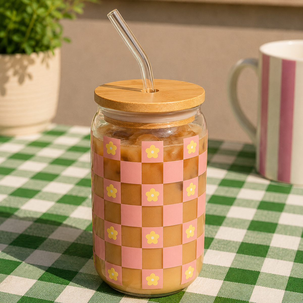 Checkered flower - Glass sipper