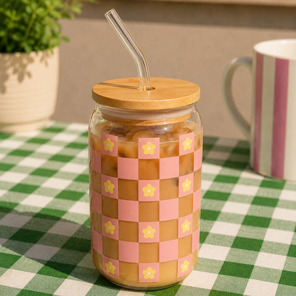 Checkered flower - Glass sipper