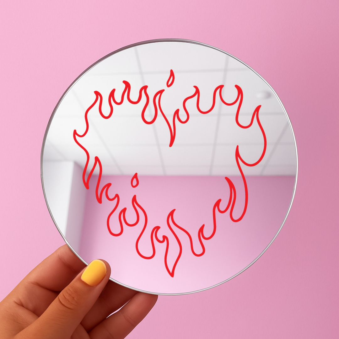 Flaming Heart | Stick-On Affirmation mirror for Your Wall