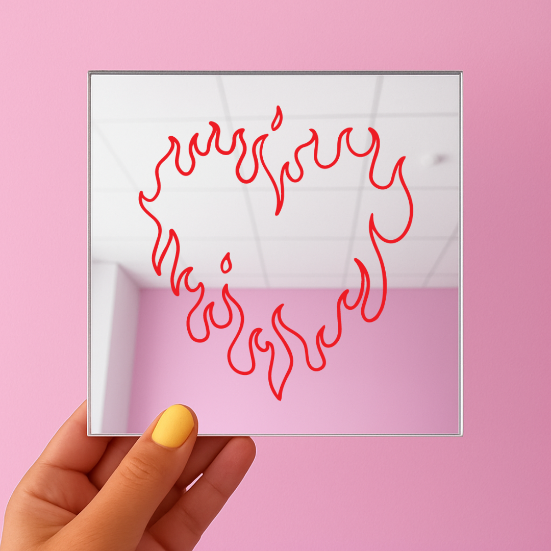 Flaming heart | Stick-On Affirmation mirror for Your Wall
