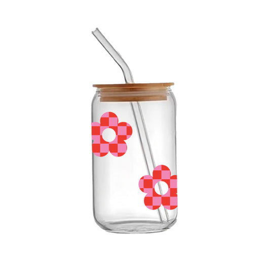 Checkered Daisy Pop - Glass sipper